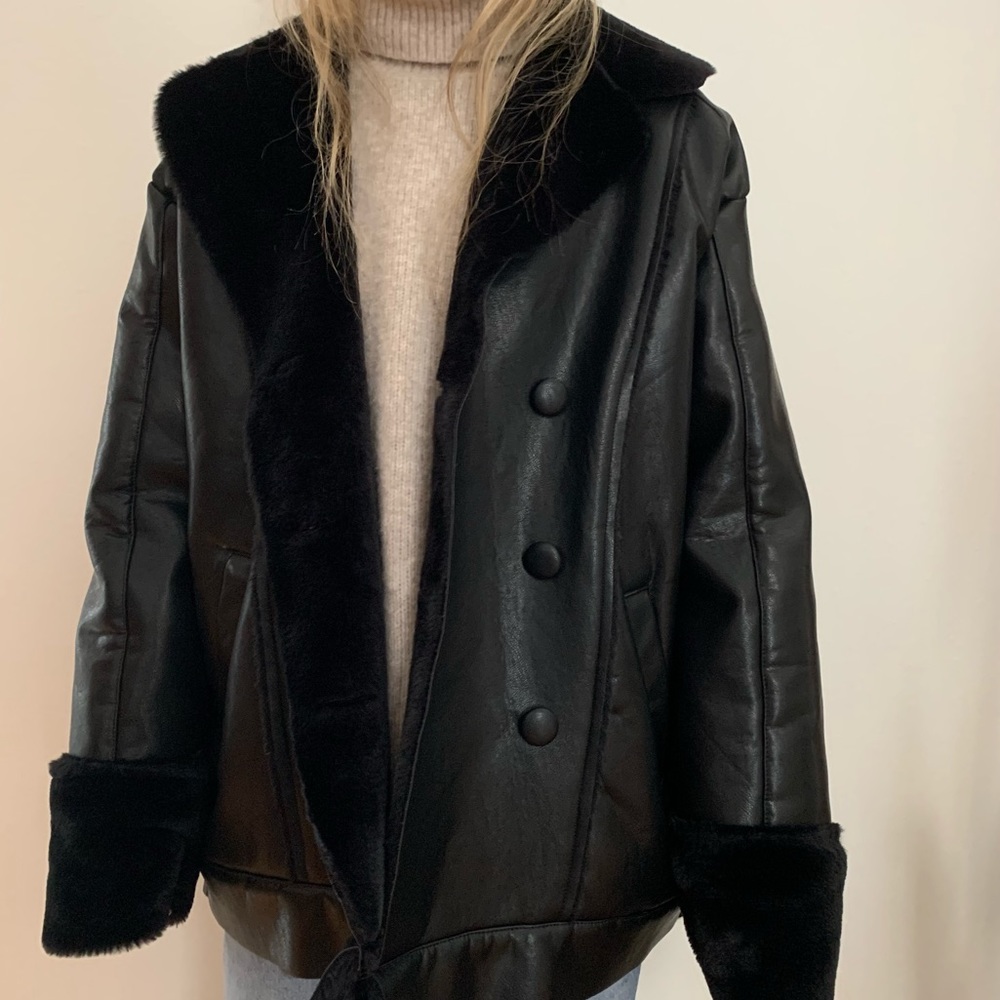 Oversized Faux Fur Leather Jacket Nastygal
